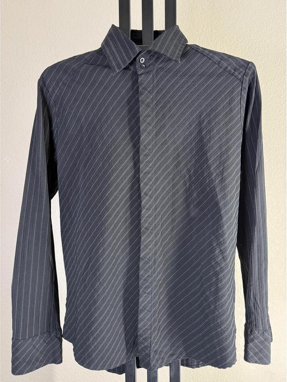 7 Diamonds Mens L Black White Diagonal Pinstripe Stretch Long Sleeve Shirt